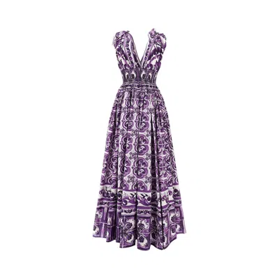 Dolce & Gabbana Smocked V-neck Maxi Dress With Tie Straps