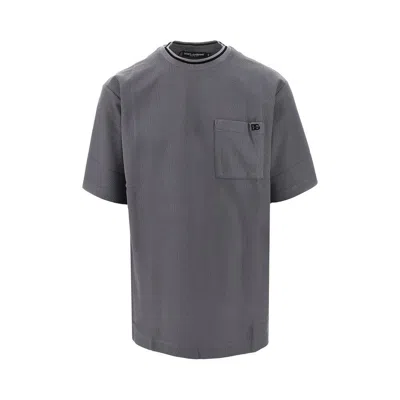 Dolce & Gabbana Piquet T-shirt With Dg Embroidery In Gray
