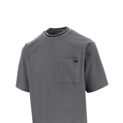 Dolce & Gabbana Piquet T-shirt With Dg Embroidery In Gray