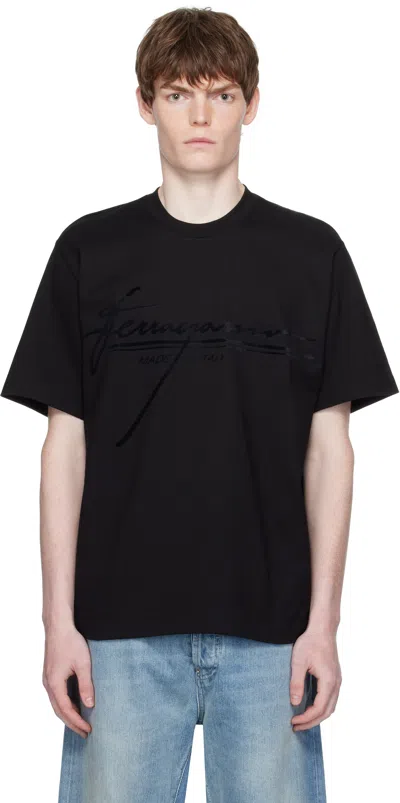 Ferragamo Crew Neck Graphic Print Short Sleeves T-shirt In Black