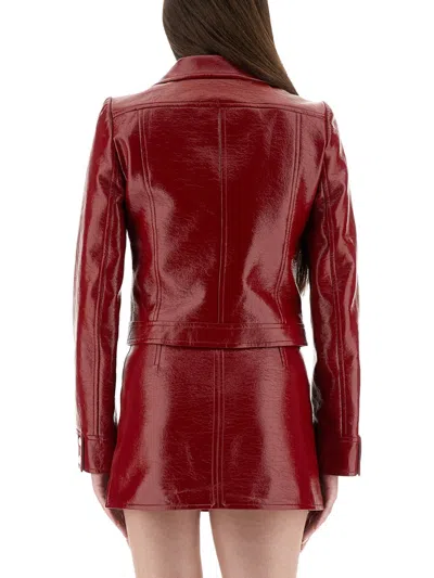 Courrèges Long-sleeved Logo Leather Jacket In Red