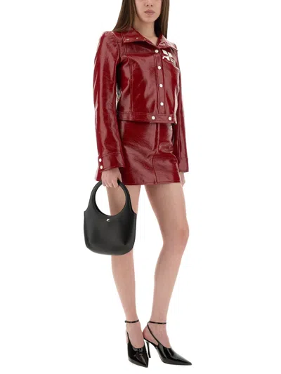 Courrèges Long-sleeved Logo Leather Jacket In Red