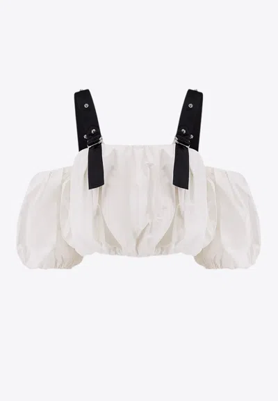 Pinko Raul Off-shoulder Balloon Cropped Top In White