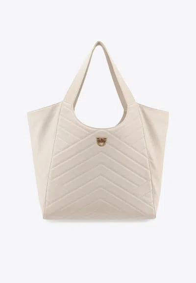 Pinko Puzzle-quilted Leather Shopper Bag With Logo Plate