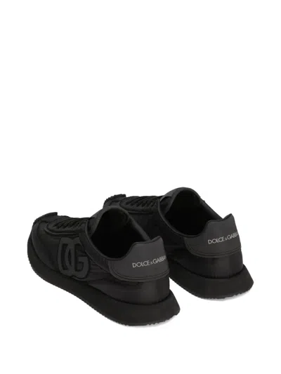 Dolce & Gabbana Low-top Nylon Sneakers With Leather Inserts In Black