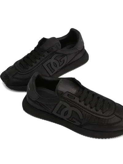 Dolce & Gabbana Low-top Nylon Sneakers With Leather Inserts In Black