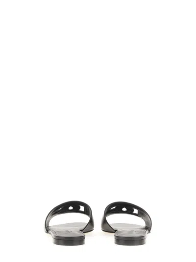 Dolce & Gabbana Dg Logo Leather Flat Sandals In Black