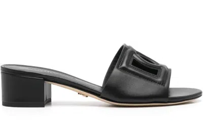 Dolce & Gabbana Women Dg Logo Leather Sandals In Black