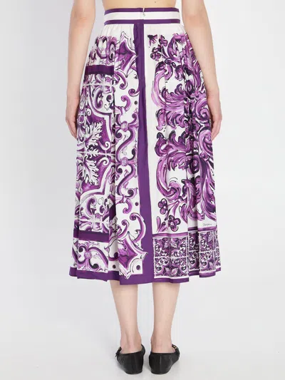Dolce & Gabbana Purple Maiolica Print Skirt In Poplin
