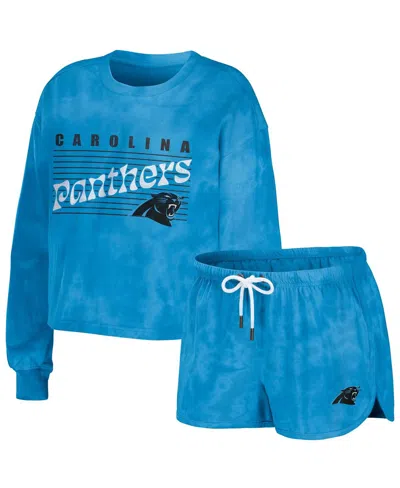 Wear By Erin Andrews Women's 2-piece Blue Carolina Panthers Tie-dye Cropped Pullover Sweatshirt And Shorts Lounge Set