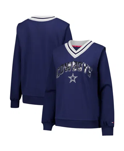 Tommy Hilfiger Women's Navy Dallas Cowboys Alice V-neck Pullover Sweatshirt