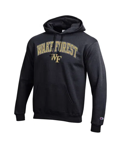 Champion Men'sâ Black Wake Forest Demon Deacons Arched Logo Fleece Pullover Hoodie In Black