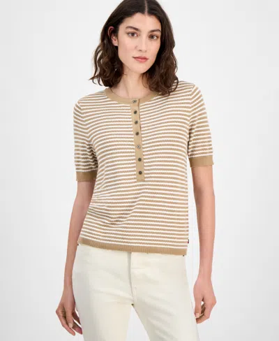 Tommy Hilfiger Women's Striped Henley Sweater In Neutral
