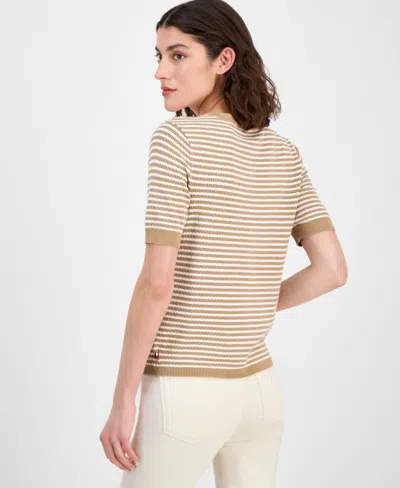 Tommy Hilfiger Women's Striped Henley Sweater In Neutral