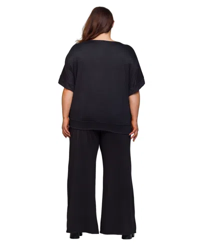 24seven Comfort Apparel Plus Size Boat Neck Top And Wide Leg Pants Set