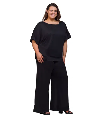 24seven Comfort Apparel Plus Size Boat Neck Top And Wide Leg Pants Set