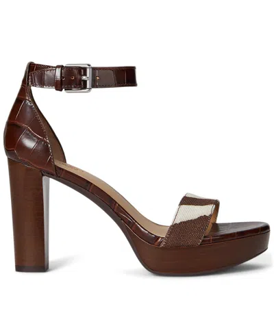 Ralph Lauren Sylvia Zebra-print-trim Embossed Sandal In Brown