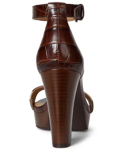 Ralph Lauren Sylvia Zebra-print-trim Embossed Sandal In Brown