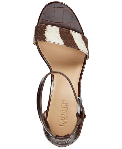 Ralph Lauren Sylvia Zebra-print-trim Embossed Sandal In Brown