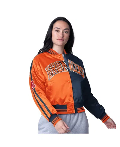 Starter Women's Orange/navy Denver Broncos Zone Blitz Cropped Full-snap Satin Jacket