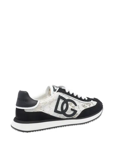 Dolce & Gabbana Black And White Low Top With Lace Details And Dg Patch On The Side In Black