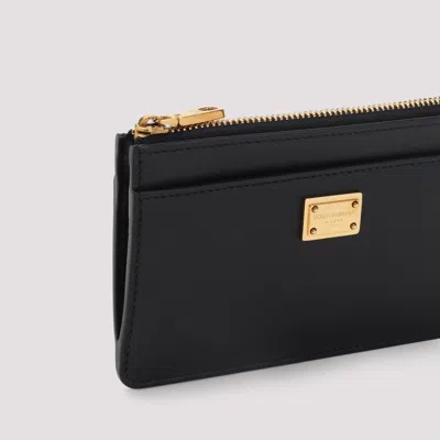 Dolce & Gabbana Zip-closure Calf Leather Wallet With Gold-tone Hardware In Black