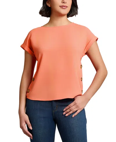 Jones New York Side Button Detail Crepe Top In Orange