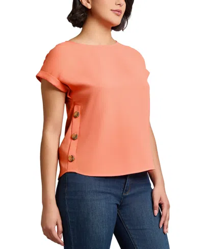 Jones New York Side Button Detail Crepe Top In Orange
