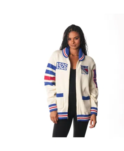 The Wild Collective Men's And Women's Cream New York Rangers Jacquard Full Zip Sweater