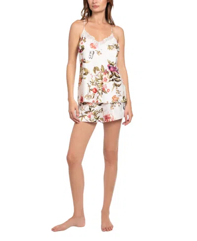 Linea Donatella Women's Garden Flight Satin Floral 2-pcs Pajama Set