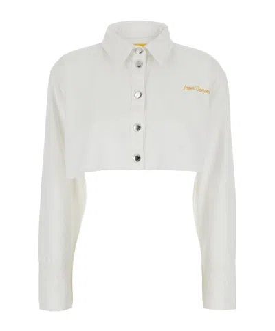 Icon Denim Amber Crop Shirt With Front Lettering In White