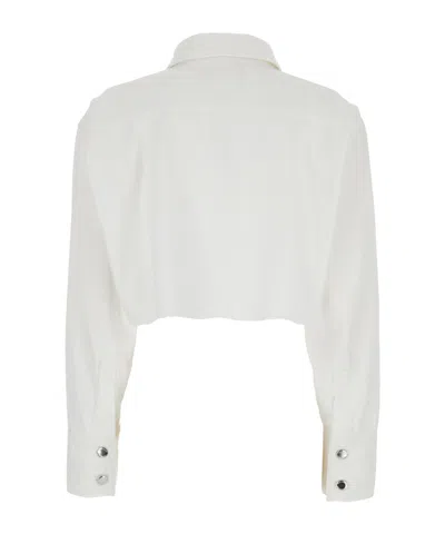 Icon Denim Amber Crop Shirt With Front Lettering In White
