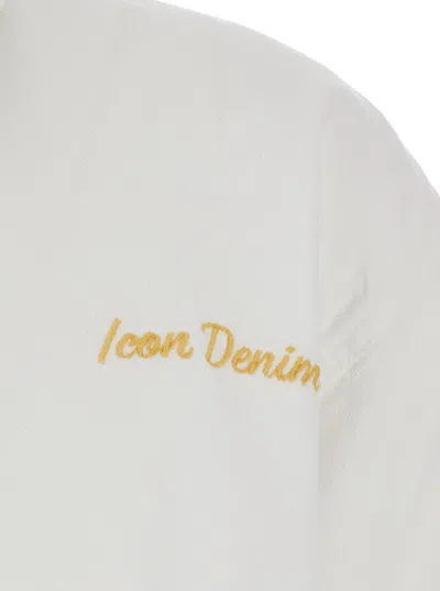 Icon Denim Amber Crop Shirt With Front Lettering In White
