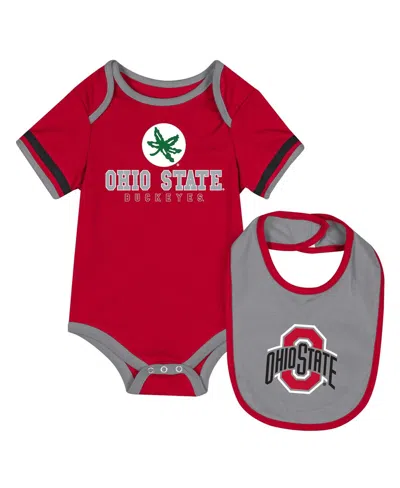 Colosseum Baby Boys And Girls Scarlet Ohio State Buckeyes Bodysuit With Bib Set In Gray