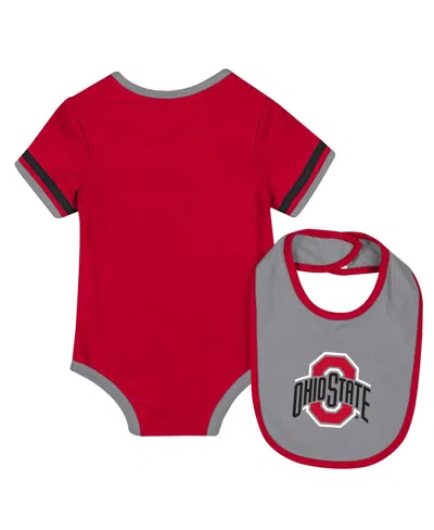 Colosseum Baby Boys And Girls Scarlet Ohio State Buckeyes Bodysuit With Bib Set In Gray