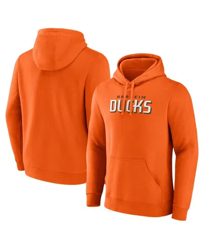 Fanatics Men's Orange Anaheim Ducks Wordmark Logo Fleece Pullover Hoodie In Orange