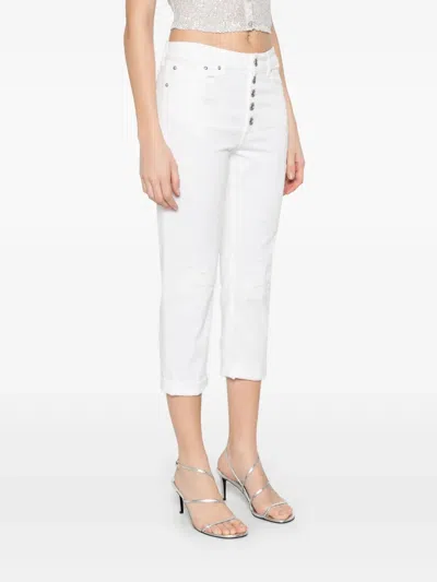 Dondup Cropped Cotton-blend Denim Jeans With Button Detailing In Neutral