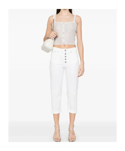 Dondup Cropped Cotton-blend Denim Jeans With Button Detailing In Neutral