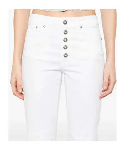 Dondup Cropped Cotton-blend Denim Jeans With Button Detailing In Neutral