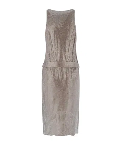 Giuseppe Di Morabito Metallic Scoop Neck Sleeveless Dress In Brown