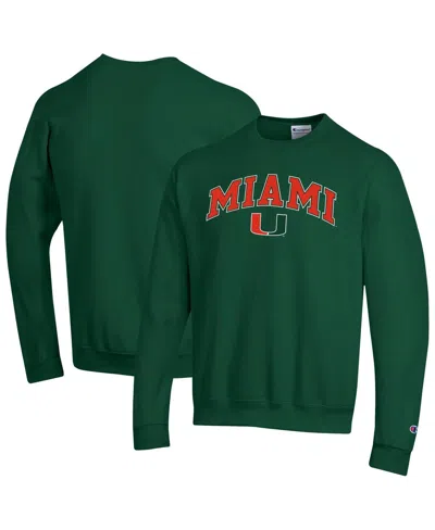 Champion Men's Green Miami Hurricanes Arch Over Logo Pullover Sweatshirt In Green