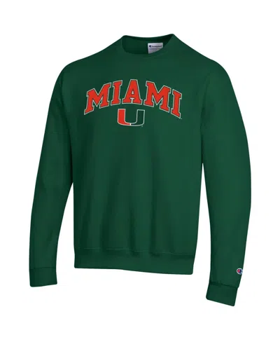 Champion Men's Green Miami Hurricanes Arch Over Logo Pullover Sweatshirt In Green