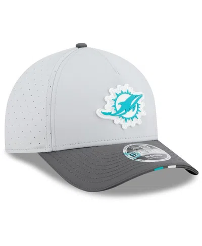 New Era Men's Gray/graphite Miami Dolphins 2025 Nfl Training Camp A-frame 9forty Adjustable Hat