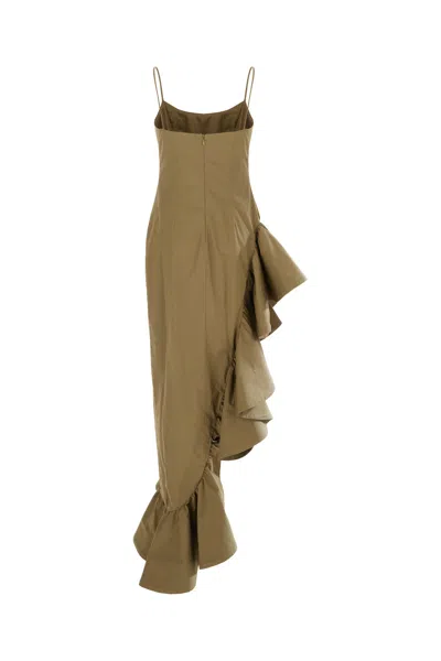 Giuseppe Di Morabito Cotton Dress With Asymmetric Hem And Ruffled Detail In Green
