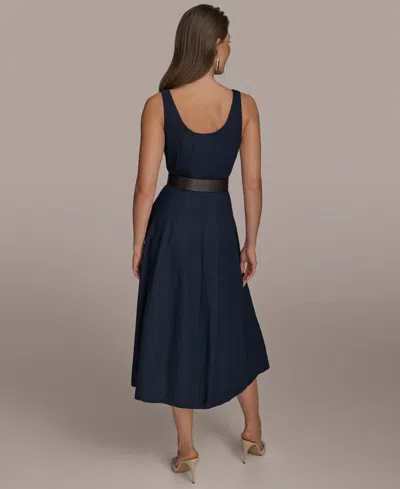 Donna Karan New York Belted Linen Blend Dress In Blue
