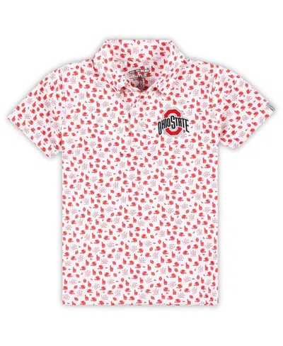 Garb Toddler White Ohio State Buckeyes Earnest Allover Print Polo Shirt In Red