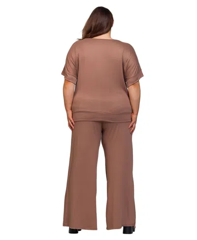 24seven Comfort Apparel Plus Size Boat Neck Top And Wide Leg Pants Set
