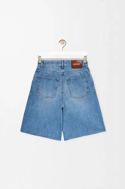 Loewe Anagram Frayed Denim Shorts In Blue