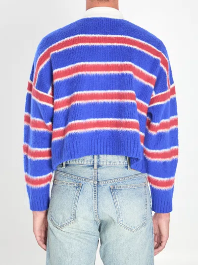 Celine Men Striped Sweater With Polo Style Collar In Blue