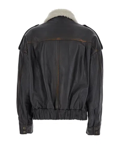 Semicouture Lapel Leather Jacket In Black